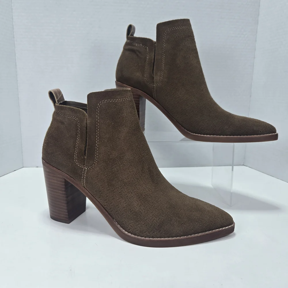 Dolce Vita Sirano Dark Brown Suede Stacked Heeled Ankle Booties Women's Size 11